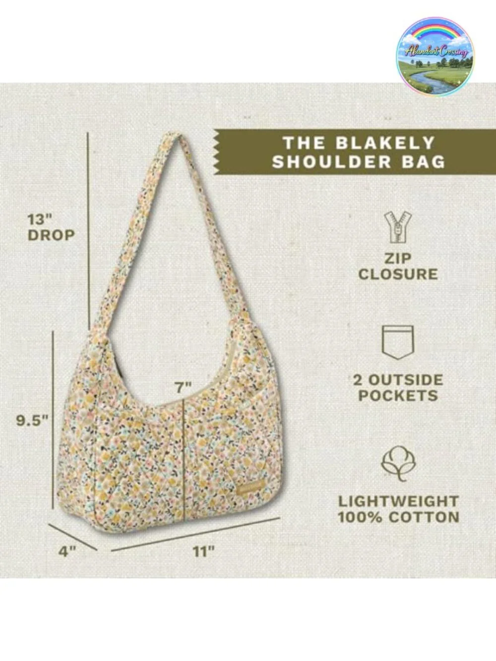 Quilted Cotton Hobo Shoulder Bag with Pockets for Women